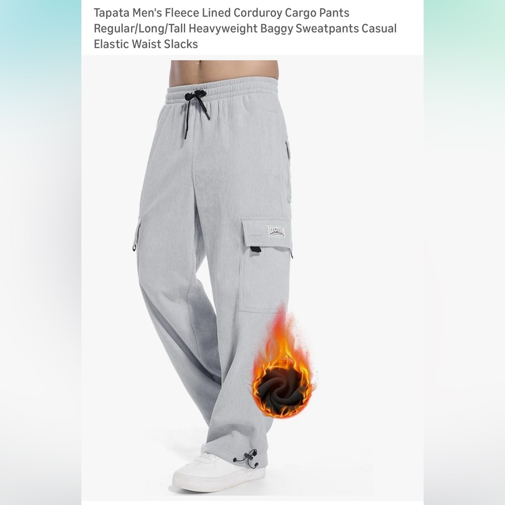 Tapata Men's Light Gray Fleece Cargo Pants